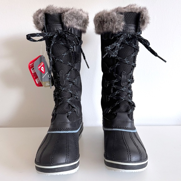 NEW LL Bean Rangeley Pac Tall Snow Boot Insulated Black Faux Fur Trim Womens 7 - Picture 3 of 9